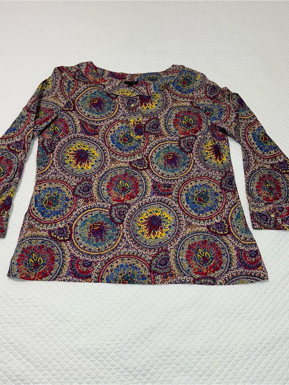 Talbots Multicolor Paisley Medallion Long Sleeve Top - Blue, Yellow, Red